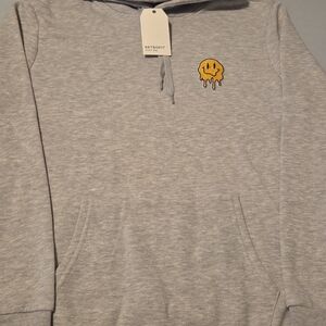 Retrofit Gray Hoodie with Yellow Smiley Patch